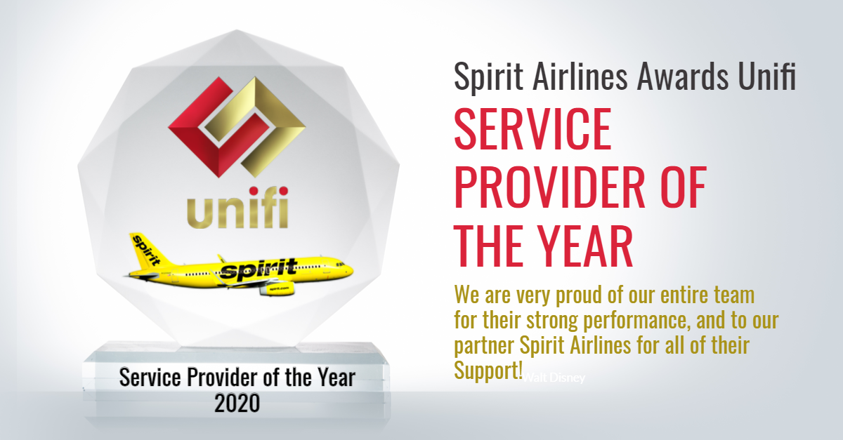 Spirit Airlines Unifi Service Provider of the year